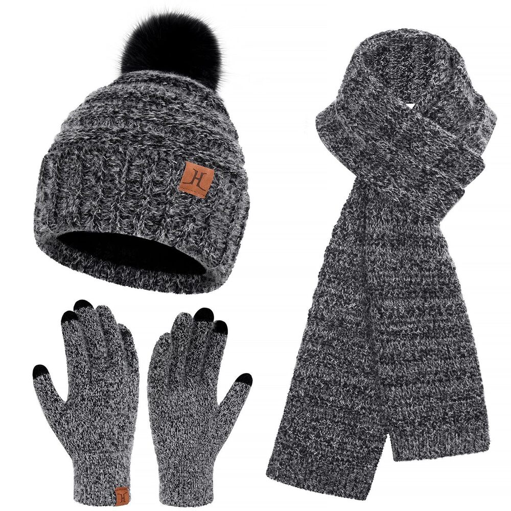 6853 Winter Hats Beanie Touchscreen Gloves Long Scarf Set Knit Warm Caps